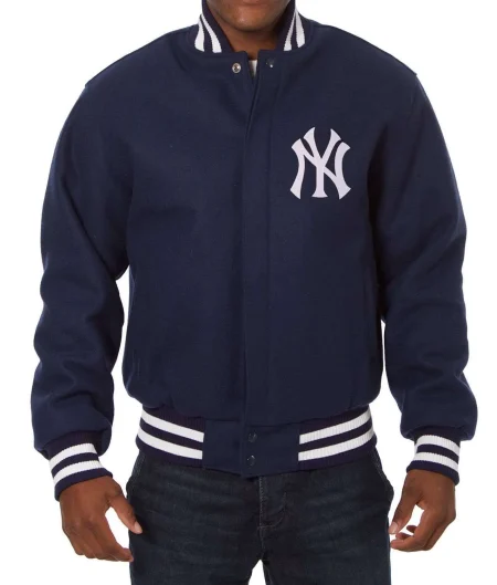 New York Yankees Embroidered Blue Wool Jacket