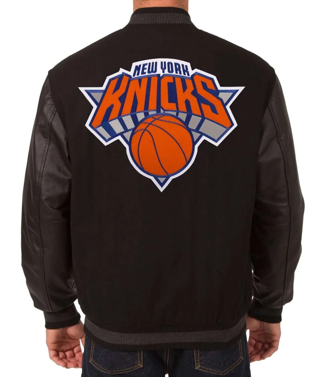NY Knicks Black Wool Varsity Wool/leather Jacket - Image 2