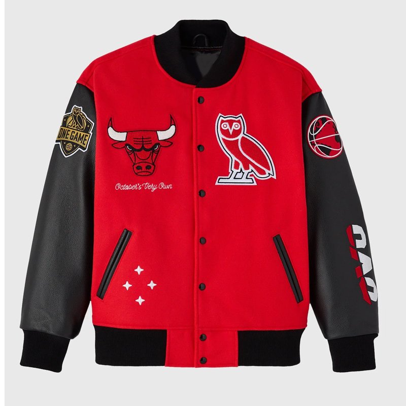 Chicago Bulls OVO Red and Black Varsity Jacket