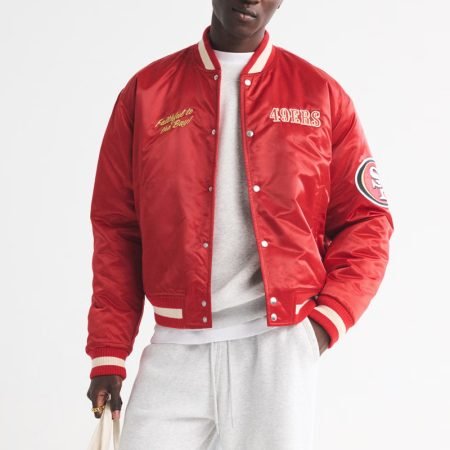 San Francisco 49ers Varsity Bomber Red Satin Jacket