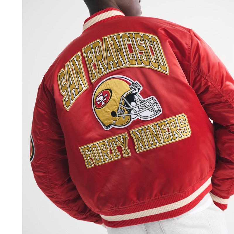 San Francisco 49ers Varsity Bomber Red Satin Jacket - Image 4