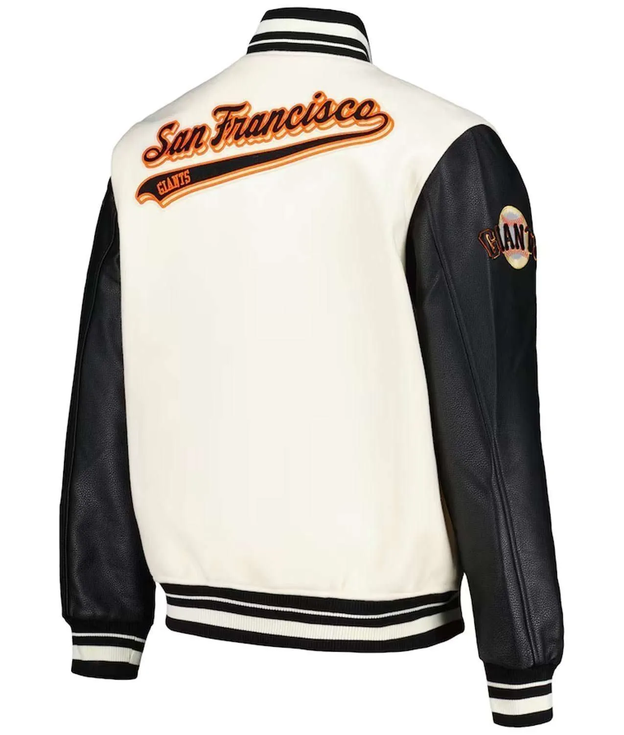 San Francisco Giants Script Tail Cream and Black Varsity Jacket - Image 2