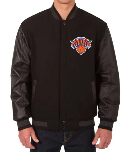 NY Knicks Black Wool Varsity Wool/leather Jacket