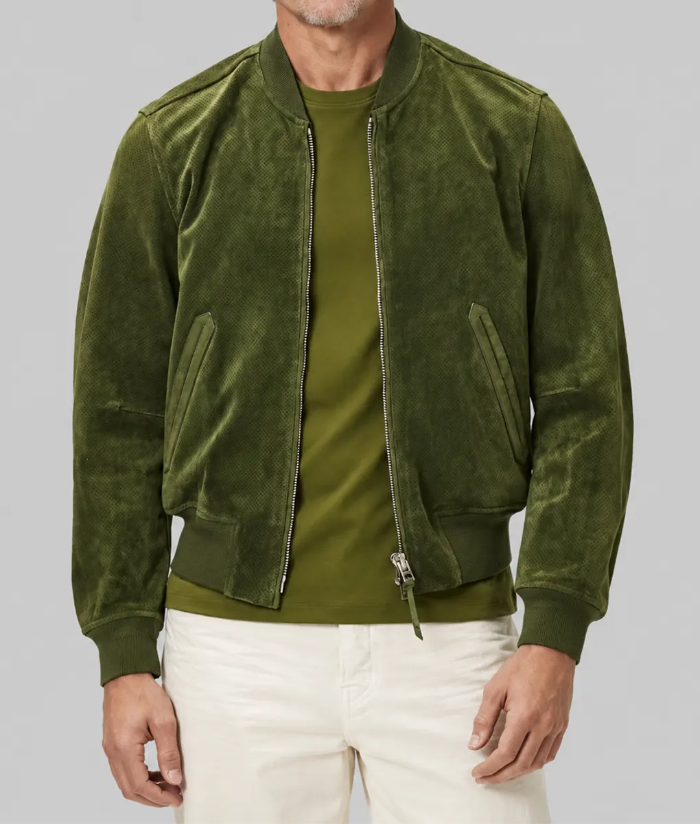 Brad Pitt Green Suede Jacket
