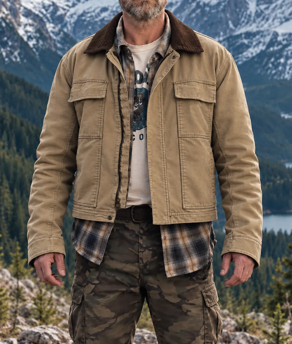 Heart Of The Beast Brad Pitt Beige Cotton Jacket - Image 3
