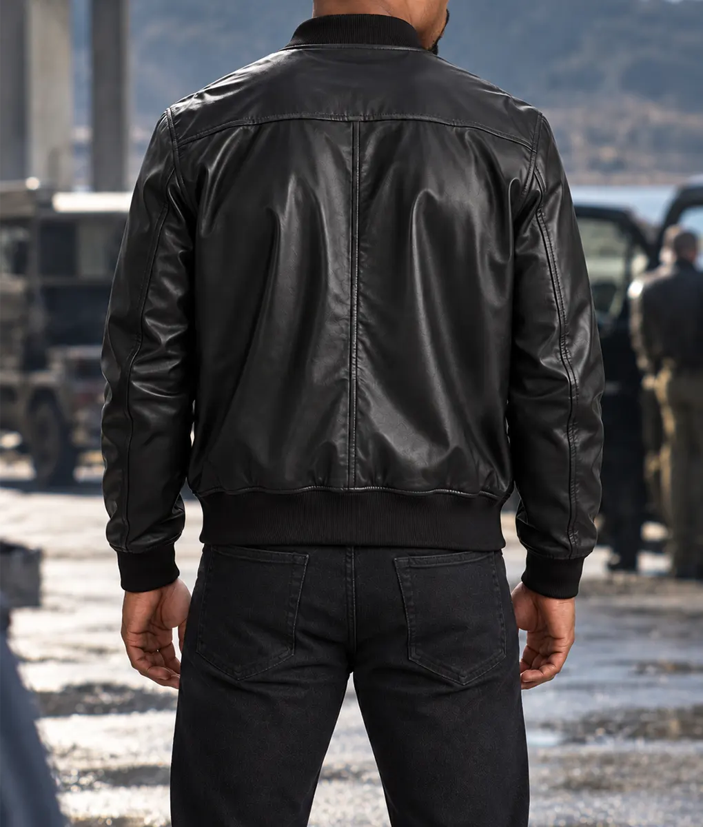 Lanterns Aaron Pierre Black Leather Bomber Jacket - Image 5