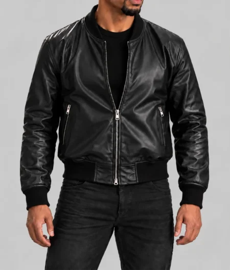 Lanterns Aaron Pierre Black Leather Bomber Jacket