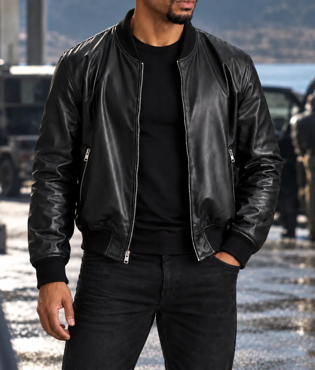 Lanterns Aaron Pierre Black Leather Bomber Jacket - Image 3