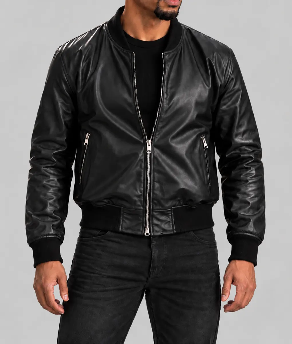Lanterns Aaron Pierre Black Leather Bomber Jacket