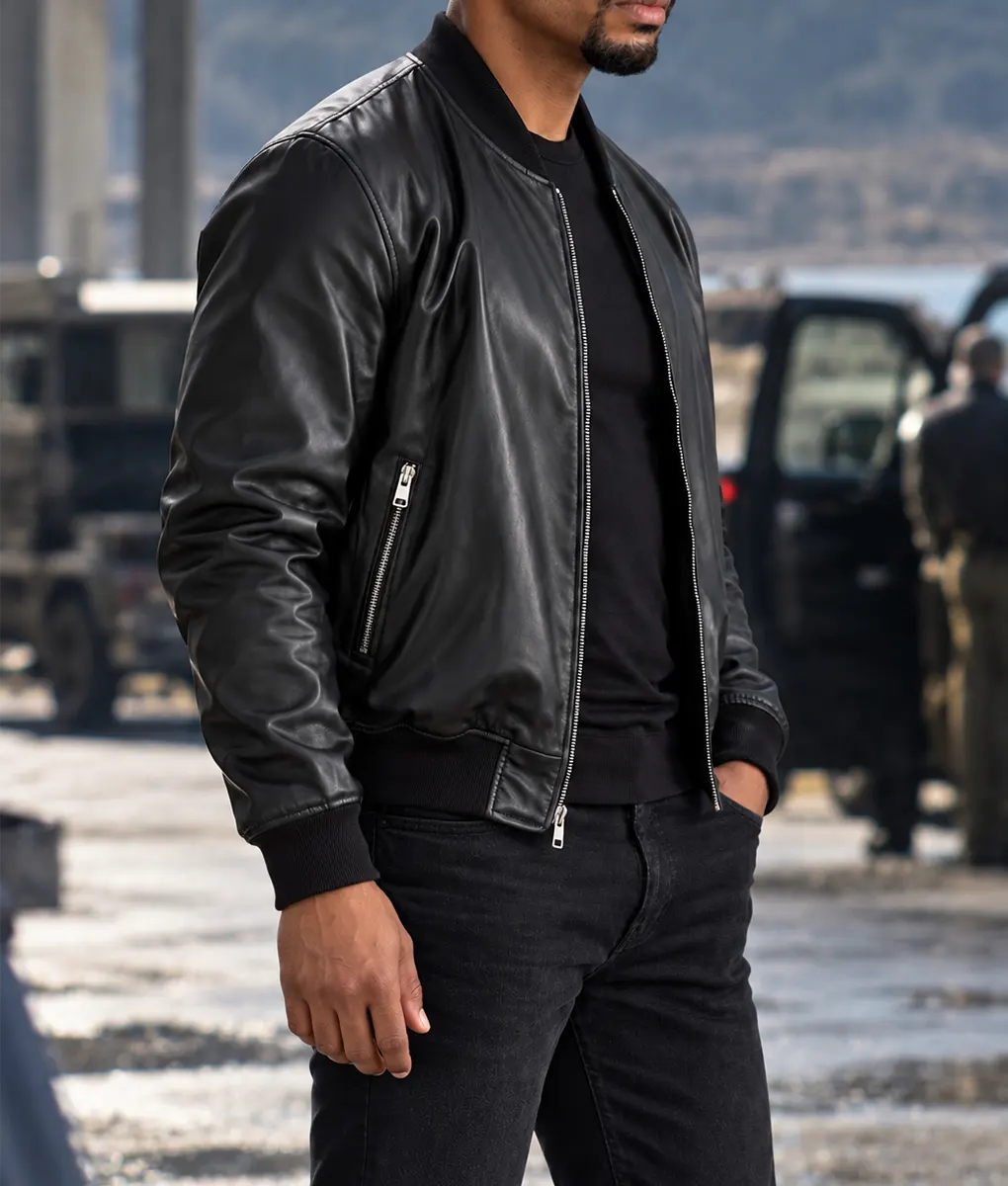 Lanterns Aaron Pierre Black Leather Bomber Jacket - Image 4