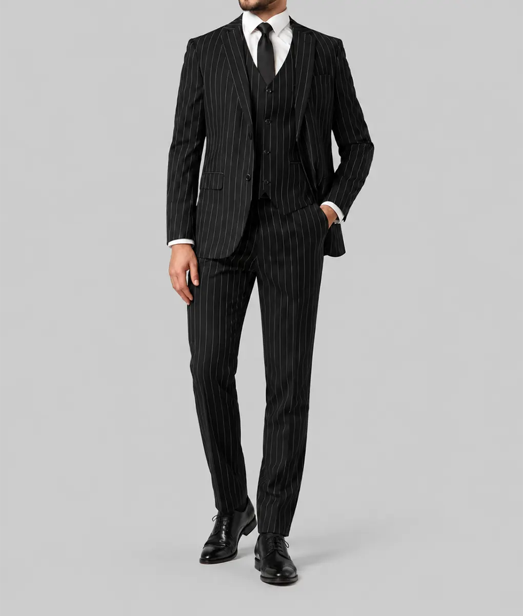 Mens Black Pinstripe 3 Pieces Suit