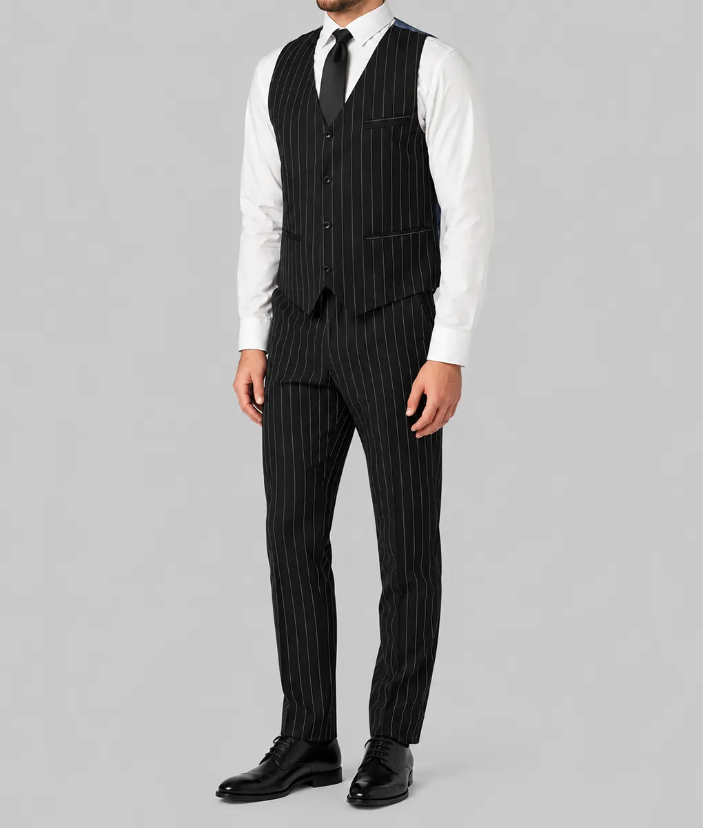 Mens Black Pinstripe 3 Pieces Suit - Image 4