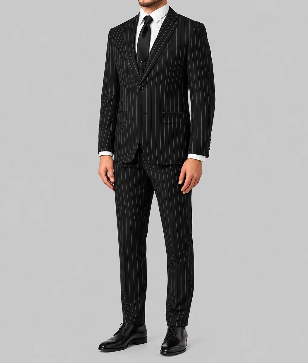 Mens Black Pinstripe 3 Pieces Suit - Image 2