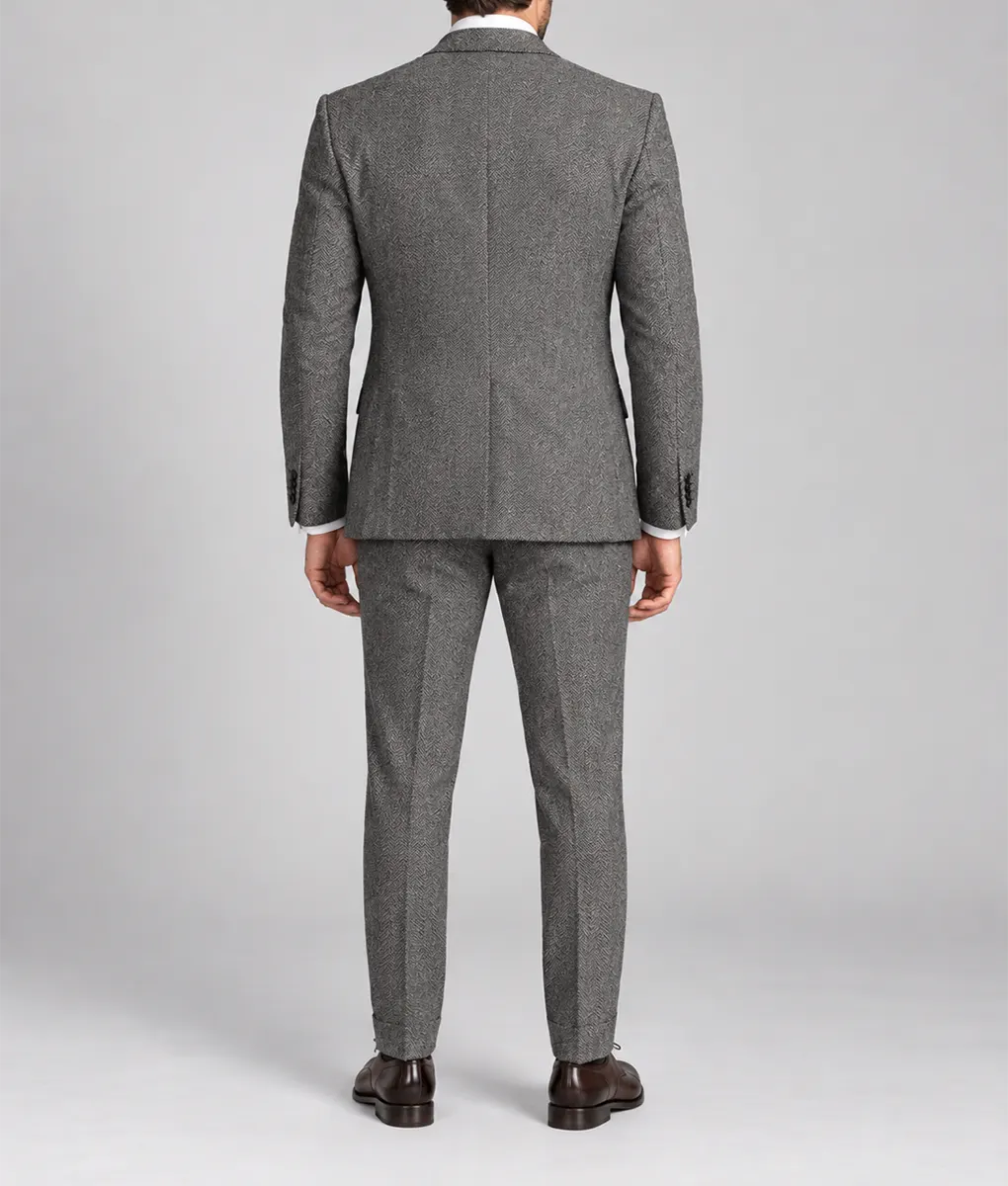 Mens Herringbone Pattern Grey 3 Pieces Suit - Image 3